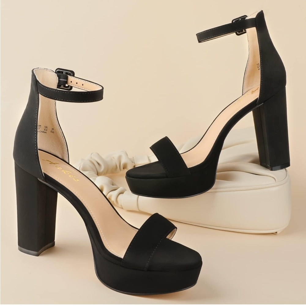 Ankis Chunky Platform Heels - 4 Inch Block Heeled Sandals  - 8.5/ 620 - Picture 4 of 11